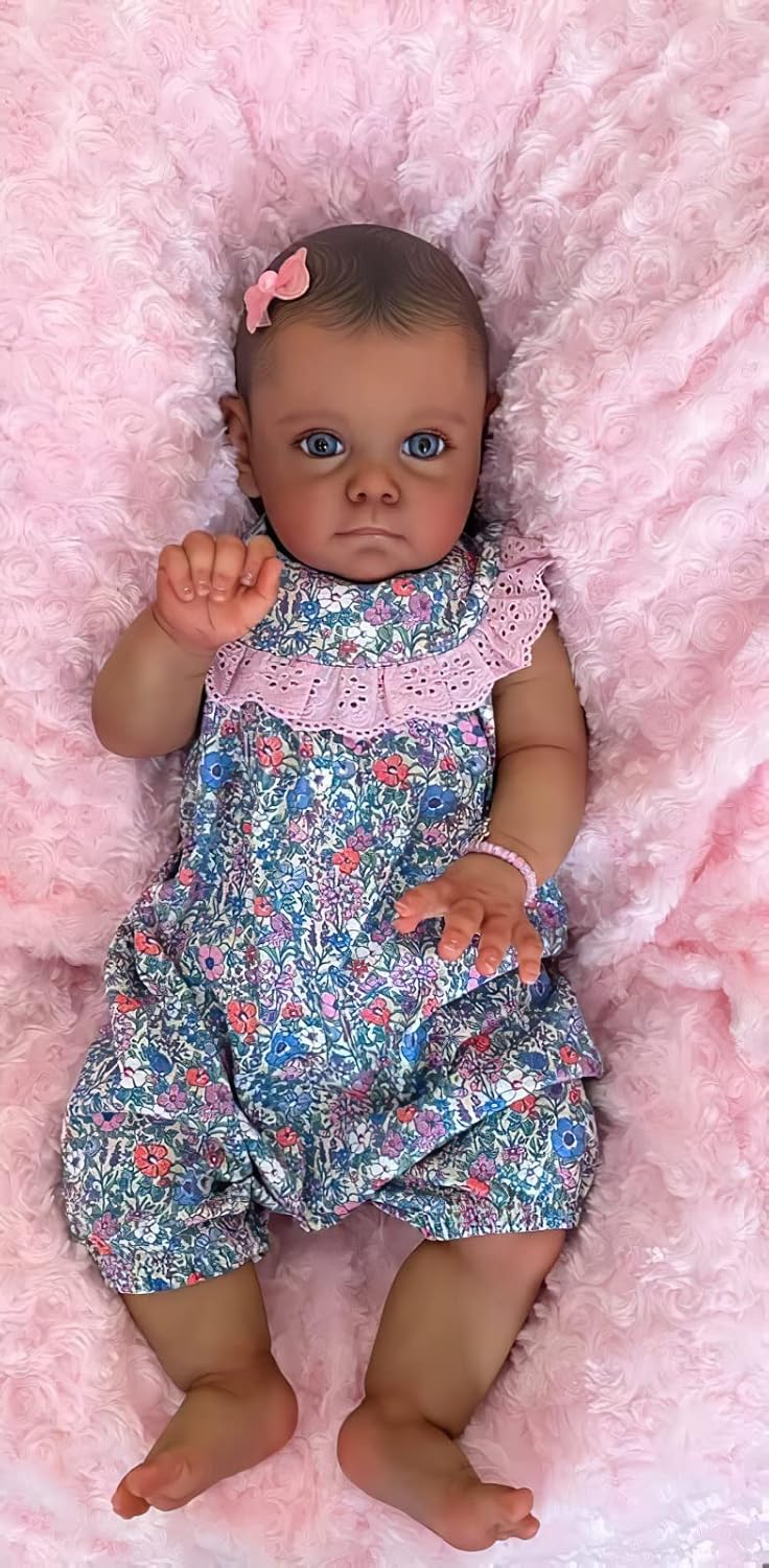 TERABITHIA 24 Inches Cute Alive Big Size African American Painted Hair Reborn Baby Girl Dolls Crafted in Soft Touch Weighted Body Realistic Newborn Toddler Dolls in Dark Brown Skin