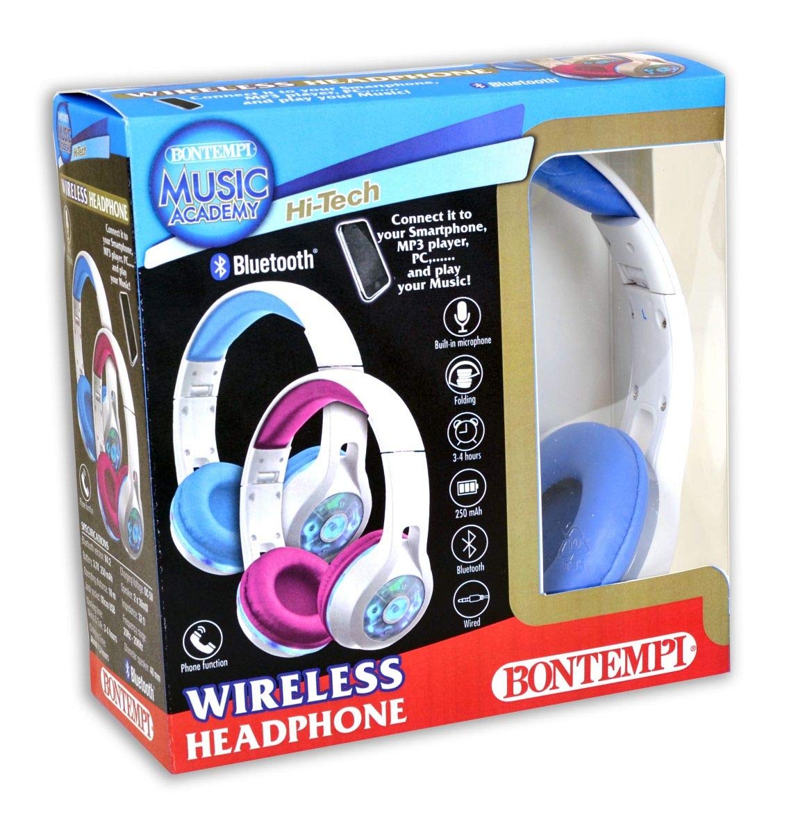 Bontempi-483000 Słuchawki ze światłami Połączenie Bluetooth, Wielobarwny (483000), różne kolory