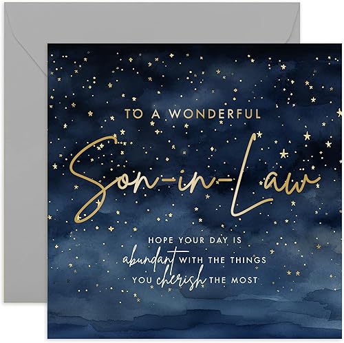 Miniatura 1 de Old English Company Tarjeta de felicitación, diseño de estrellas, tarjeta de cumpleaños para yerno, lámina dorada, interior en blanco, tarjeta de