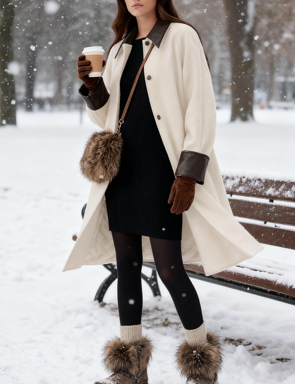 Women's Heavyweight Wool Blend Winter Coat Long Single-Breasted Peacoat Casual Dressy Outerwear Coat - Image 5