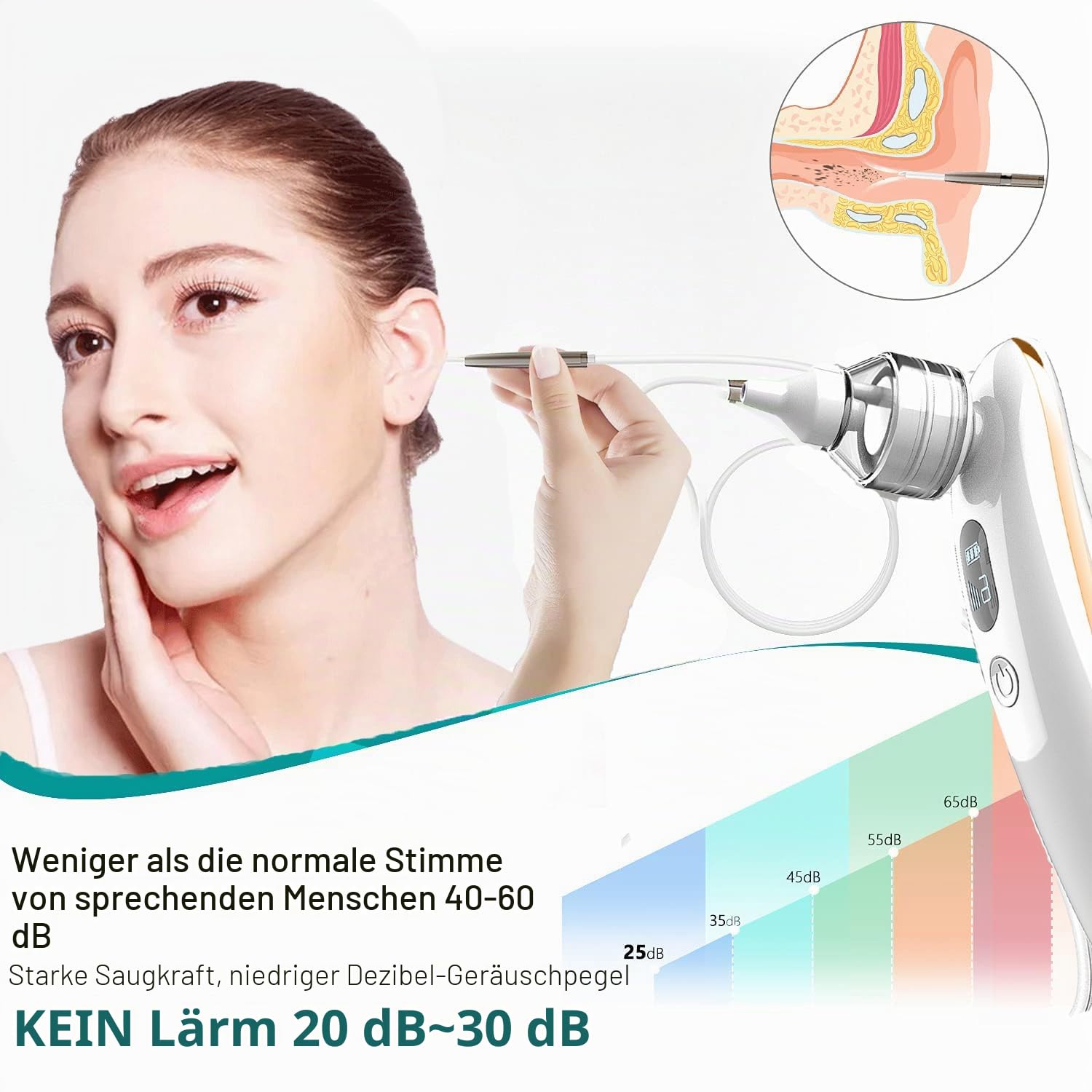 Ohrenschmalz Entferner, LED Sicheres und Weiches 360 Grad Spirale Silikon Ear Cleaning kit Ersatzköpfen, Geeignet für Kinder und Menschen（Goldene）