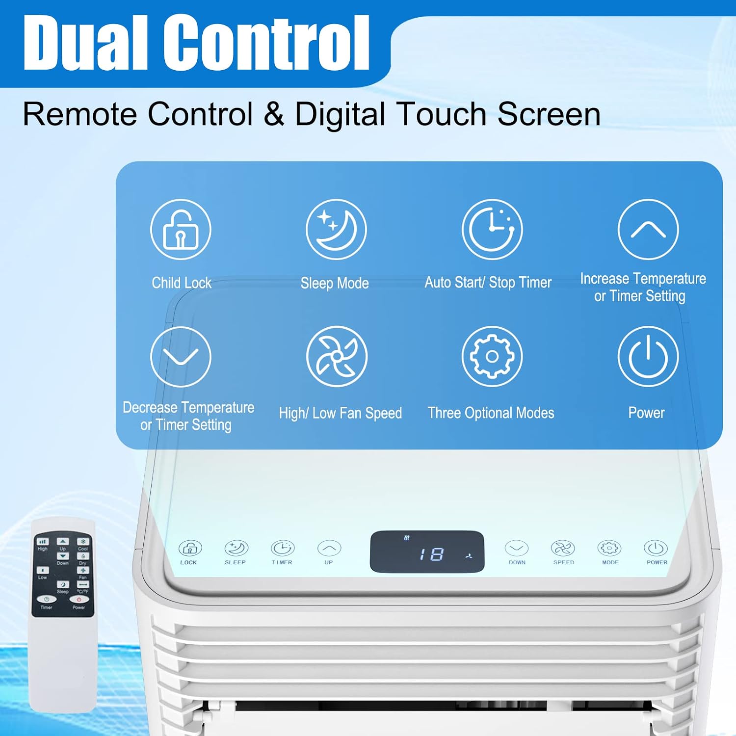 GOFLAME Portable Air Conditioner, 8000 BTU Powerful AC Unit with Remote Control and 4 Universal Casters, 3-IN-1 Air Cooler & Dehumidifier & Fan with 24H Timer for Living Room, Bedroom, Office, White