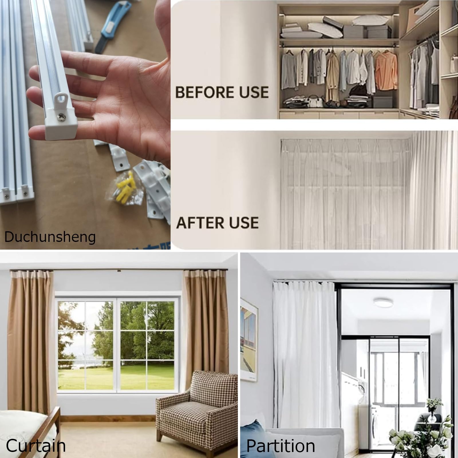 LIYI929GP Binario per Tende Arricciate Binario per Tenda A Soffitto Scorrevoli, per Camper Bagno Finestra Privacy Hotel Ospedale, Alluminio Bianco Nero con Scorrevoli da Interno Bastone per Tendaggi