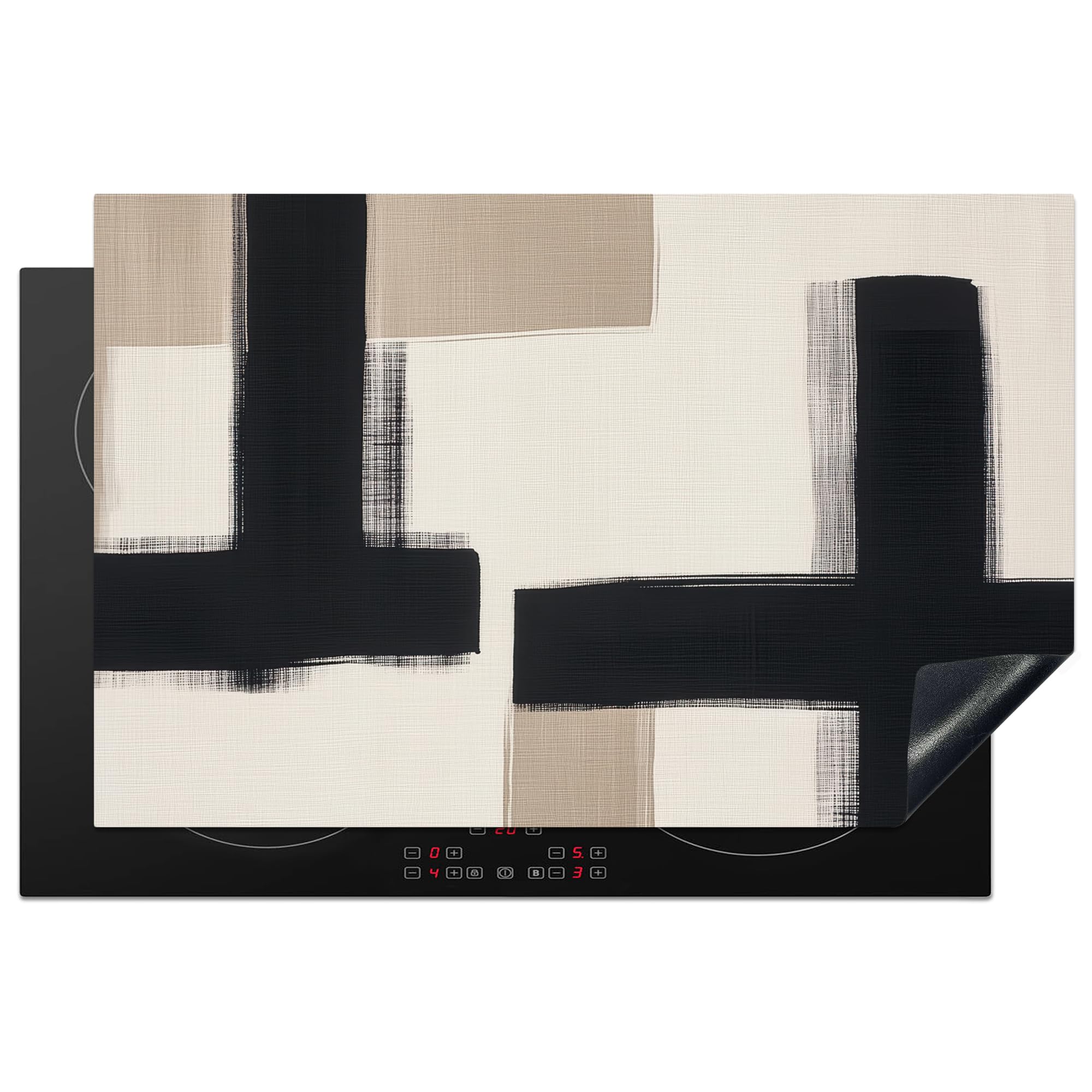 KitchenYeah© Induction Hob Protector Mat 20.5"x31.5" / 80.2x52.2 cm Stove Cap Top Cover Kitchen Cooker Covers for Electric Hobs Vinyl Black - Abstract - Japandi — image 1