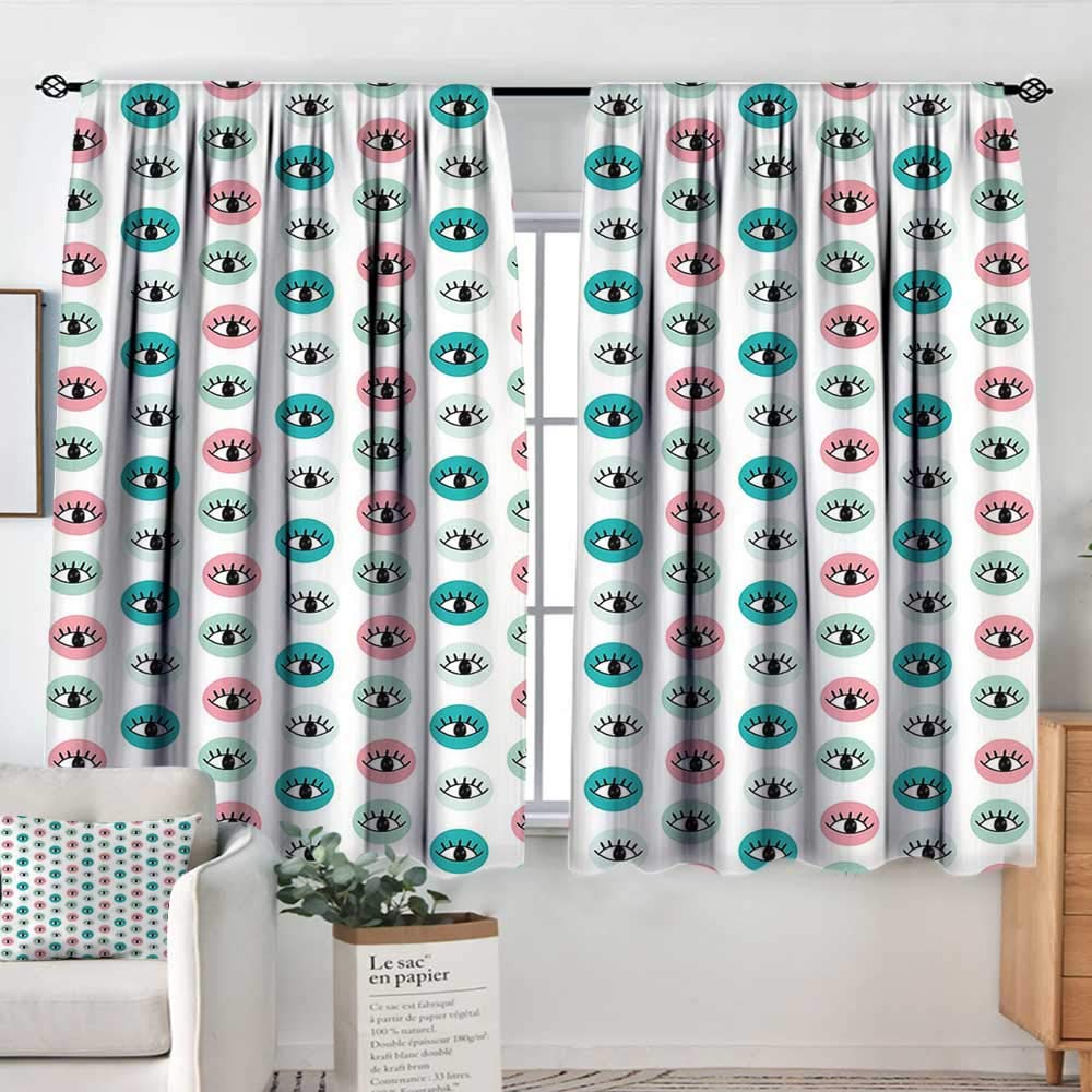 Elliot Dorothy Bathroom Curtains Eyelash,Childish Doodle Style Eyes in Pastel Colored Circles Curious Looks Modern,Teal Turquoise Coral,Drapes Thermal Insulated Panels Home décor 55"x45"