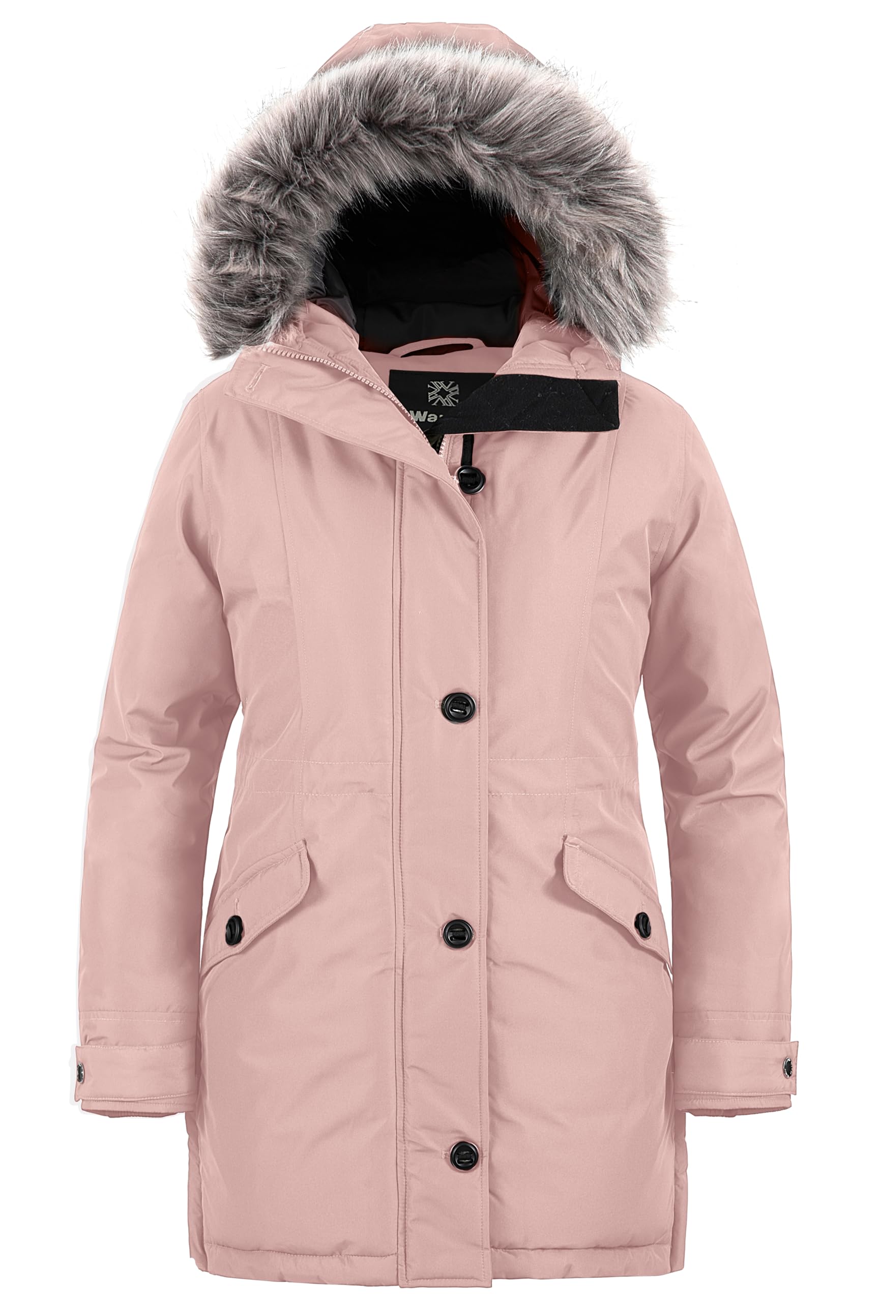 Wantdo Winterjas voor dames, grote maten, warme lange pufferjas, klassieke waterafstotende dikke parka met afneembare bontcapuchon, marineblauw, 1X