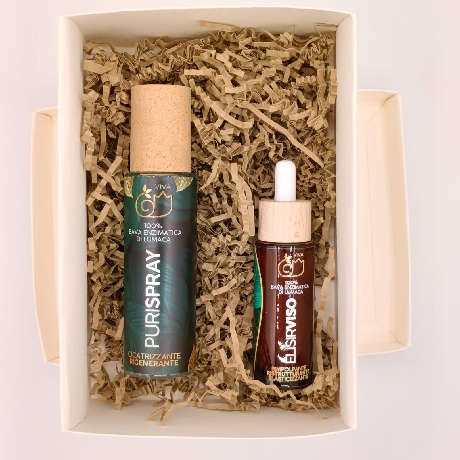 VIVA Set Regalo Skincare Bava di Lumaca Enzimatica, Trattamento Viso Elisir e Purispray, Rigenerante Antiage, Made in Italy, Confezione Regalo con Fiocco