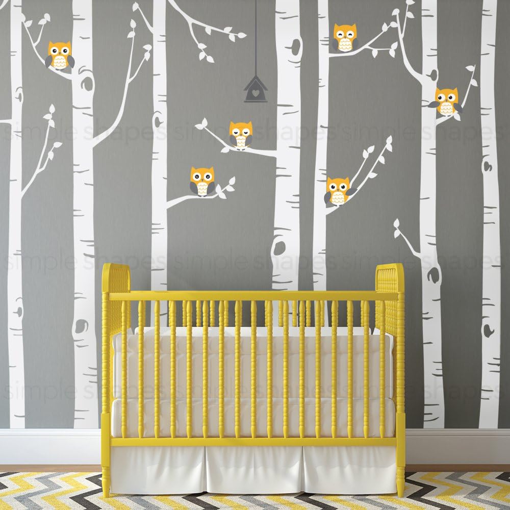 Simple Shapes Birch Tree with Owl Wall Decal - Scheme A - 96" (243 cm) Tall Trees Simple Shapes Birch Tree with Owl Wall Decal - Scheme A - 96" (243 cm) Tall Trees