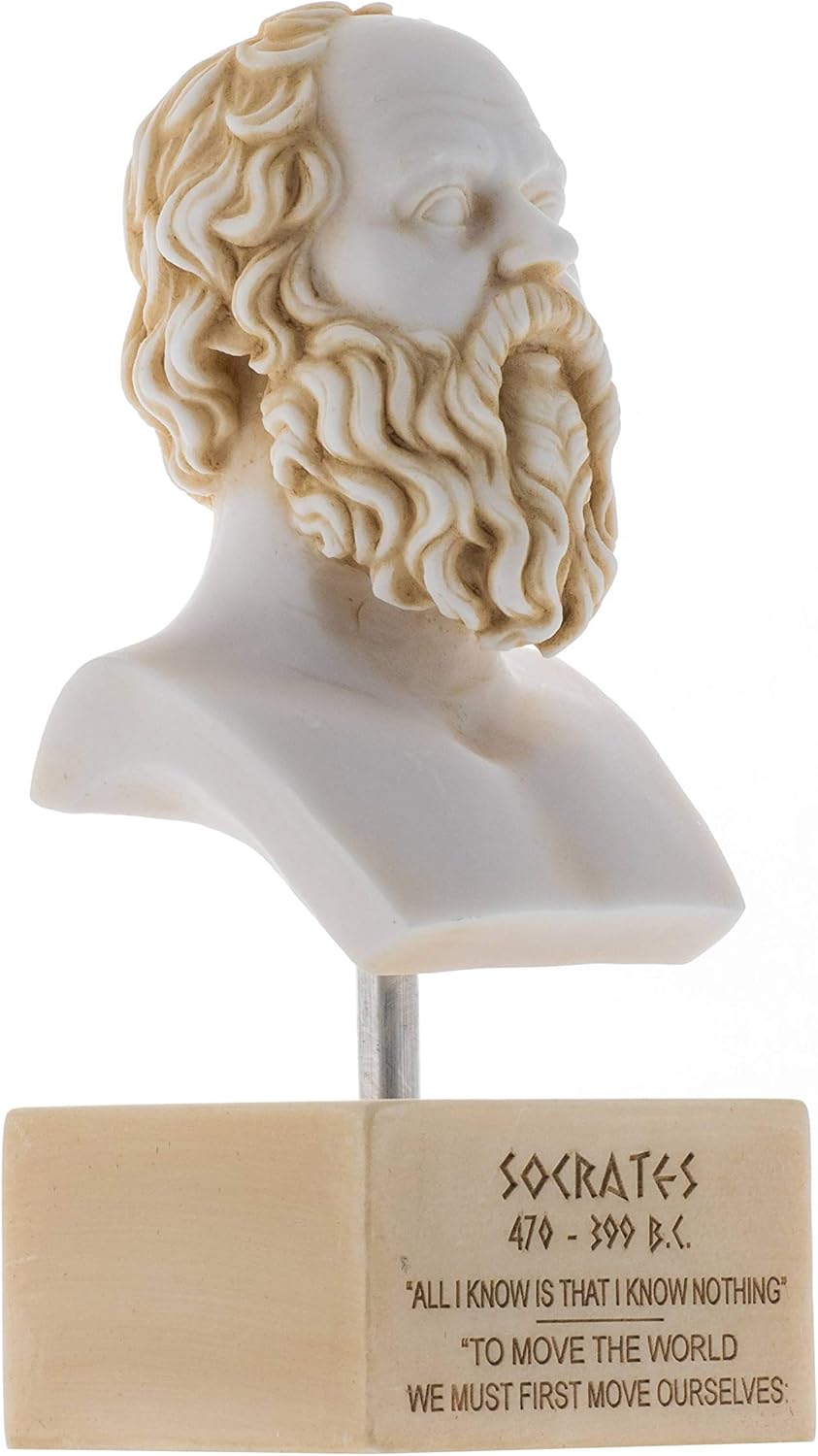 Greek Philosopher Socrates Bust Alabaster Statue Gold Tone Sculpture Athens Academy Marble Base