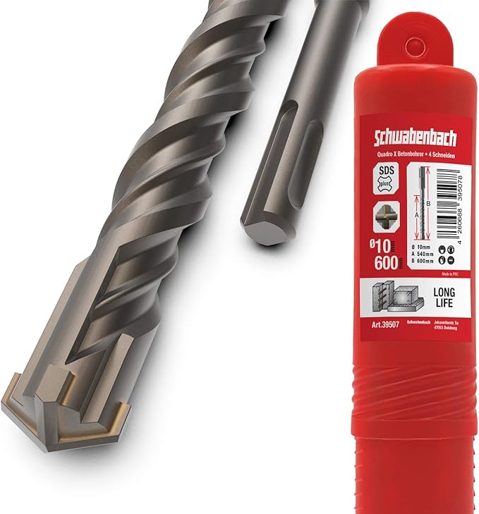 SDS Max-boor 16 x 340 mm, betonboor met 4 hardmetalen snijkanten en dubbele spiraal, hamerboor voor beton, steen, natuursteen