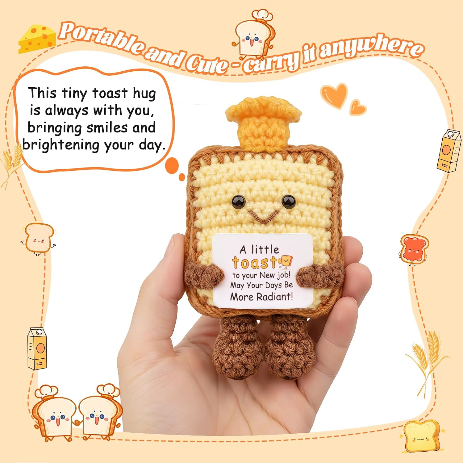 Positive Crochet Toast New Job Gifts, Handmade Emotional Support Toast Encouragement Gift for Women, Men, Friend, Coworker