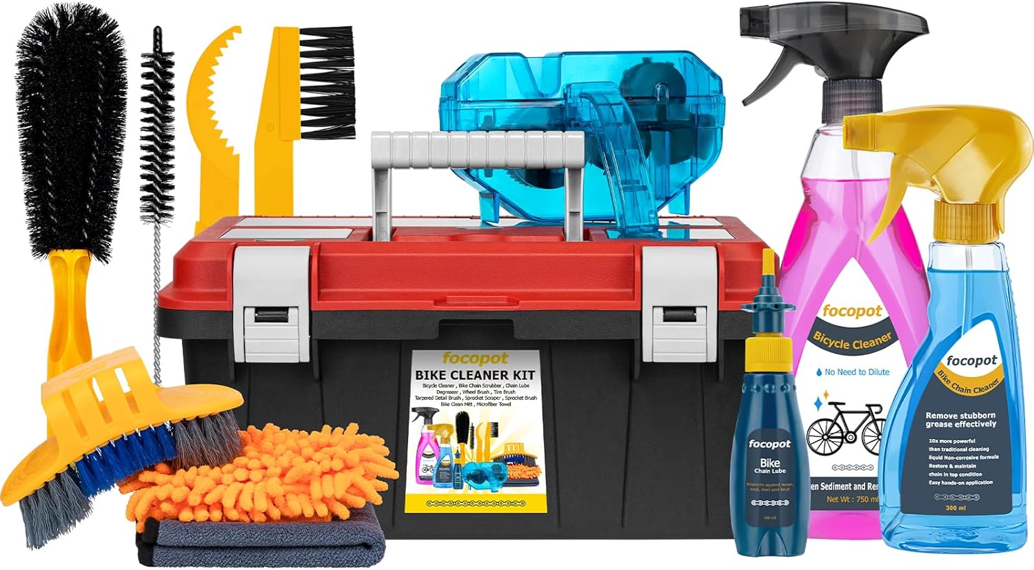 Bike Cleaner Kit with Bicycle Cleaner(25 oz),Degreaser(10 oz),Oil Lubricant(2 oz),Cleaning Brush Tool,Bike Chain Cleaning kit to Clean and Lube Mountain/Road/MT/E Bike Bike Cleaner Kit with Bicycle Cleaner(25 oz),Degreaser(10 oz),Oil Lubricant(2 oz),Cleaning Brush Tool,Bike Chain Cleaning kit to Clean and Lube Mountain/Road/MT/E Bike