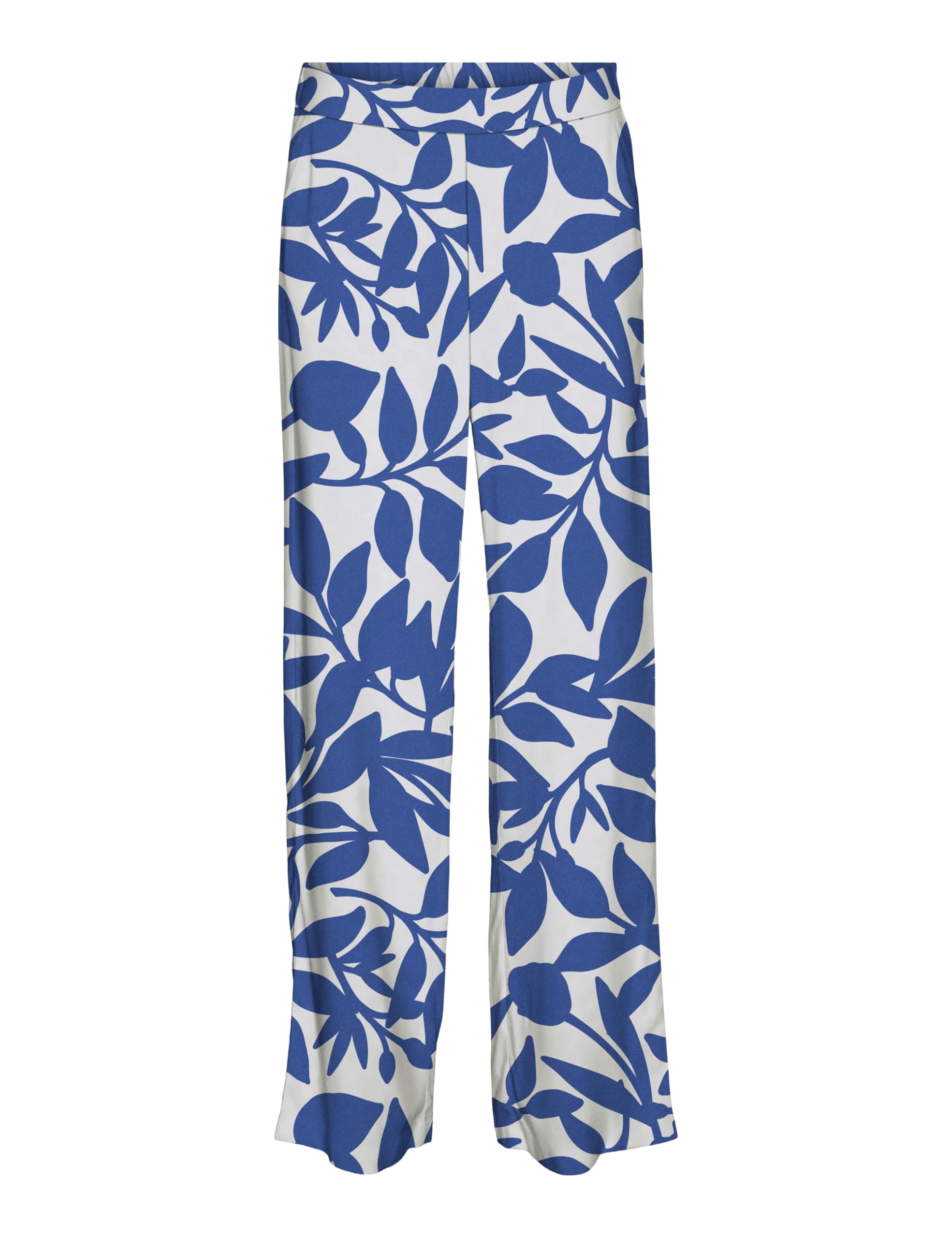 VERO MODA Women's Vmeasy Joy Hw Wide Pants WVN Ga Trousers, Snow White/Aop: alisa Mazarine Blue, S