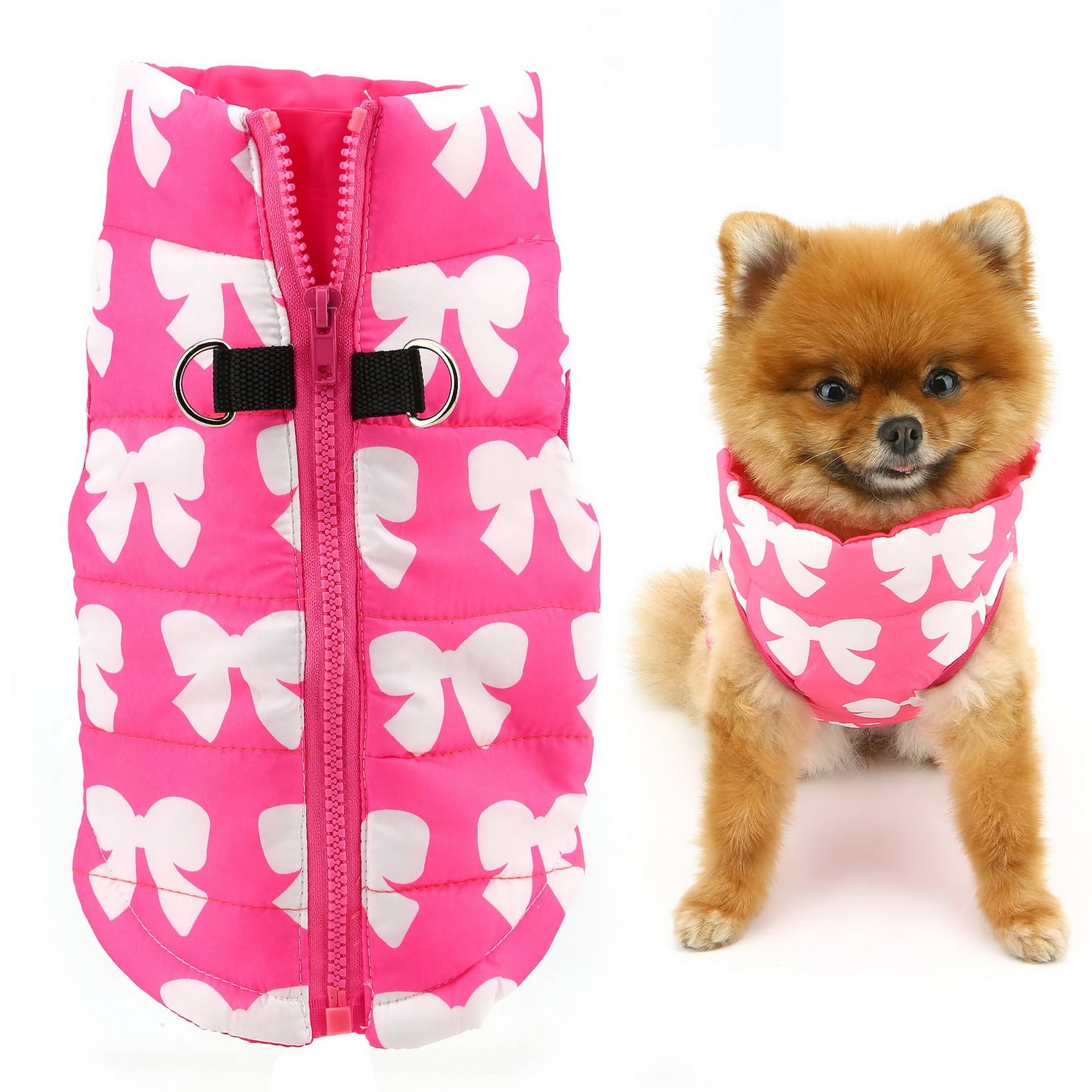 SMALLLEE_LUCKY_STORE Pet Water Resistant Winter Jacket Vest with D-ring for Small Dog Cat Zip-up Padded Puppy Coat Chihuahua Yorkie Kitten Warm Clothes