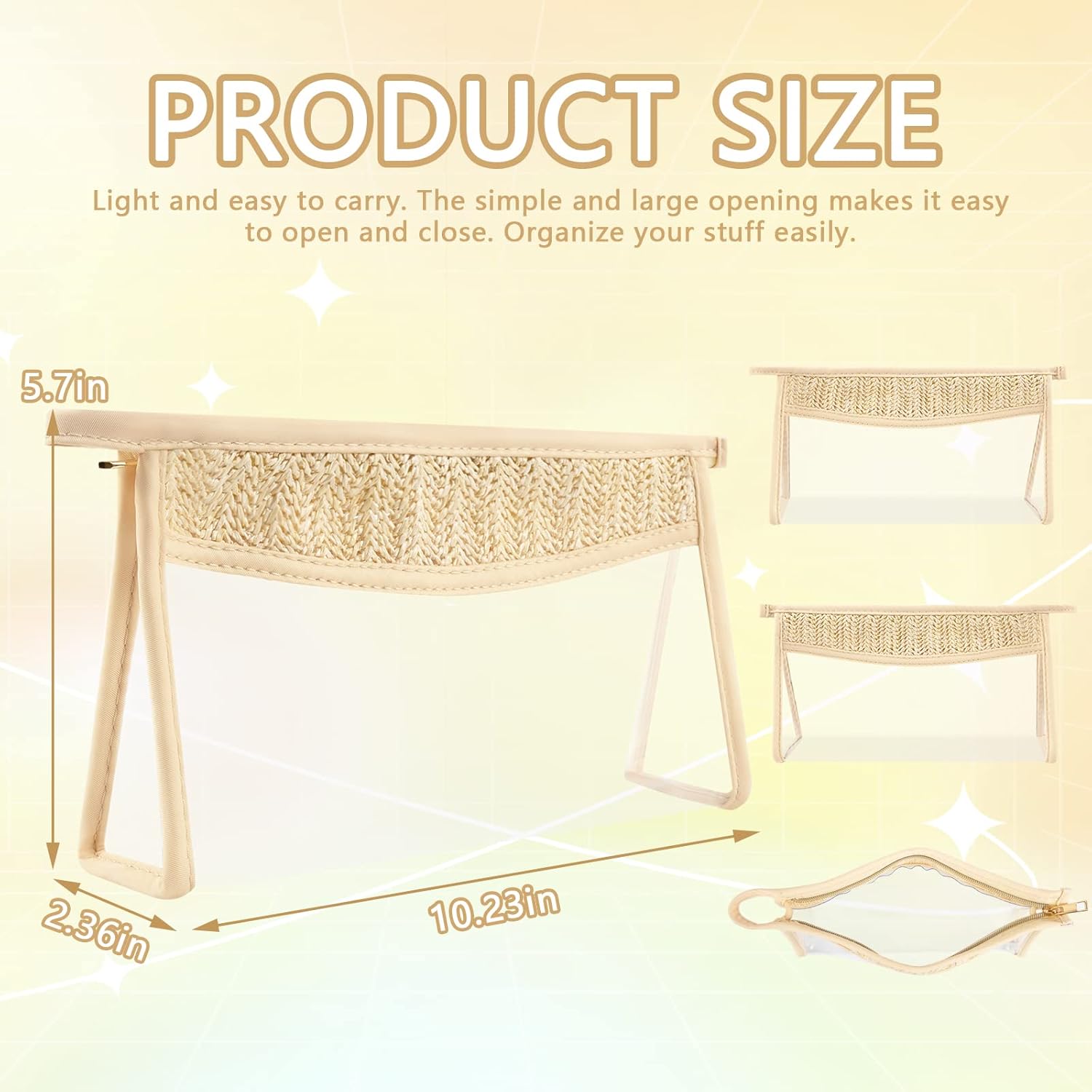 2Pcs Boho Patch Bag Clear Makeup Letter Bag, Waterproof Zipper Make up Bags Toiletry Pouch for Women Girls, Hollow Woven Clear Letter Patch Cosmetic Bags Transparent Organizer Pouch for Travel 2Pcs-Clear