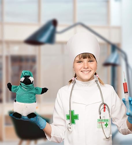 Miniatura 5 de DolliBu Juguete de peluche de médico de pingüino africano, disfraz de pingüino súper suave con bonito uniforme médico y traje de gorra, regalo con
