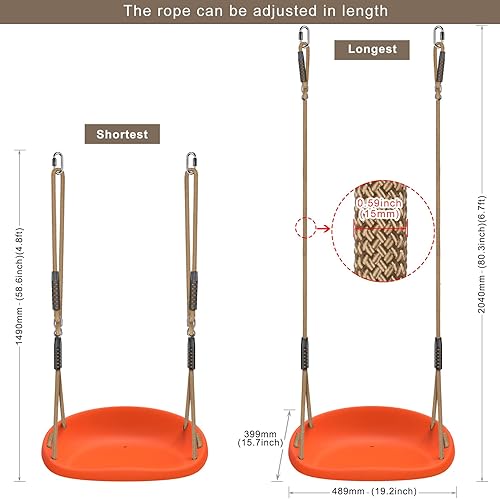 Miniatura 7 de SELEWARE Asiento de columpio de plástico, reemplazo de columpio de árbol antideslizante con cuerda ajustable y 2 mosquetones, juego de columpio