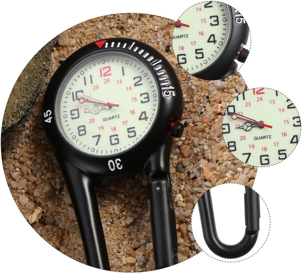 VICASKY 2pcs Clip Quartz Fob Watch Fluorescent Dial for Outdoor Activities Portable Backpack Attachment for Men and Women Black