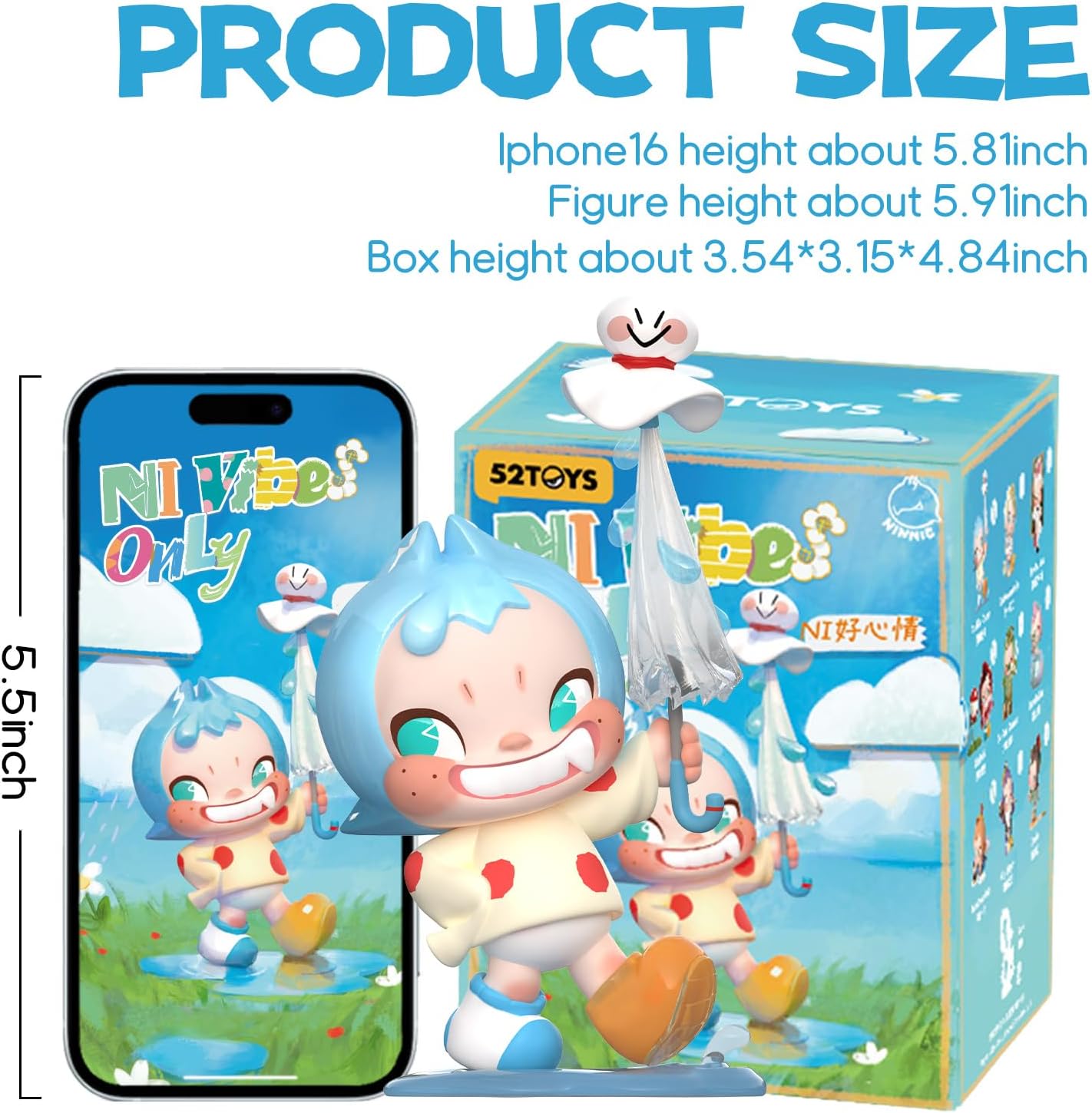 52TOYS NINNIC NI Vibes Only 1PC, Collectible Toy Kawaii Action Figures Creative Gift Room Decor Desktop Decoration 5.91 Inch, Gift for Birthday Partpy