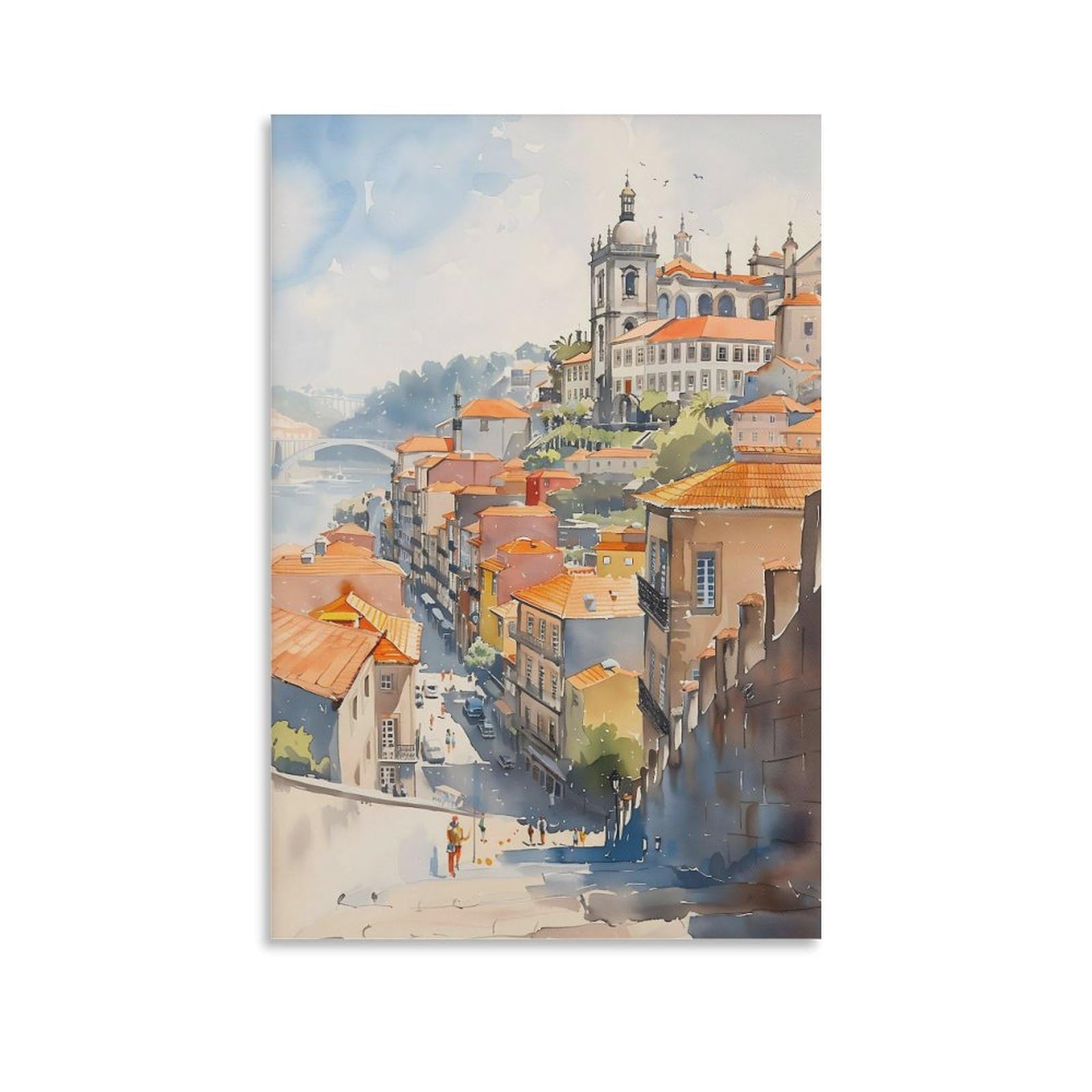 PIANK Porto Watercolor Painting Porto Wall Art Porto Poster Portugal Print Porto Art Travel Gift Porto Decor Unframe 24x36inch(60x90cm)