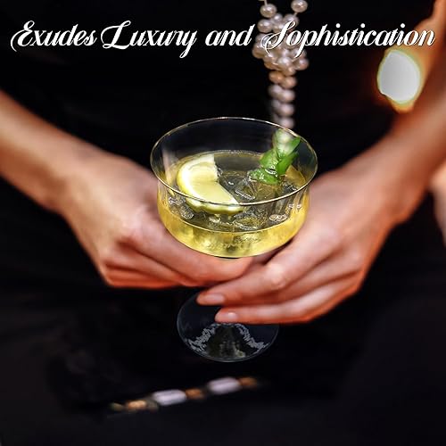 Miniatura 5 de Coupe - Juego de 4 vasos de Martini Art Deco vintage de 10 onzas, copas de cóctel de cupé sopladas a mano, cristal sin plomo, borde dorado, copas de