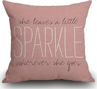 Smooffly Throw Pillow Cover Cute Burlap Pink Blush Sparkle Monogram Cushion Cover 18x18 inch Linen Square Throw Pillow Case for Living Room Sofa Couch Bed Pillowcase 45cm x 45cm