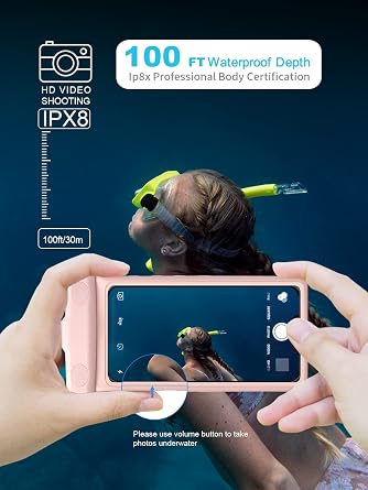 wellhouse Waterproof Phone Pouch, Waterproof Phone Case for iPhone 17 16 15 14 13 Pro Max XS Samsung, IPX8 3D Cellphone Dry Bag Beach Essentials (1 Pack -Earl Pink 7 inch)