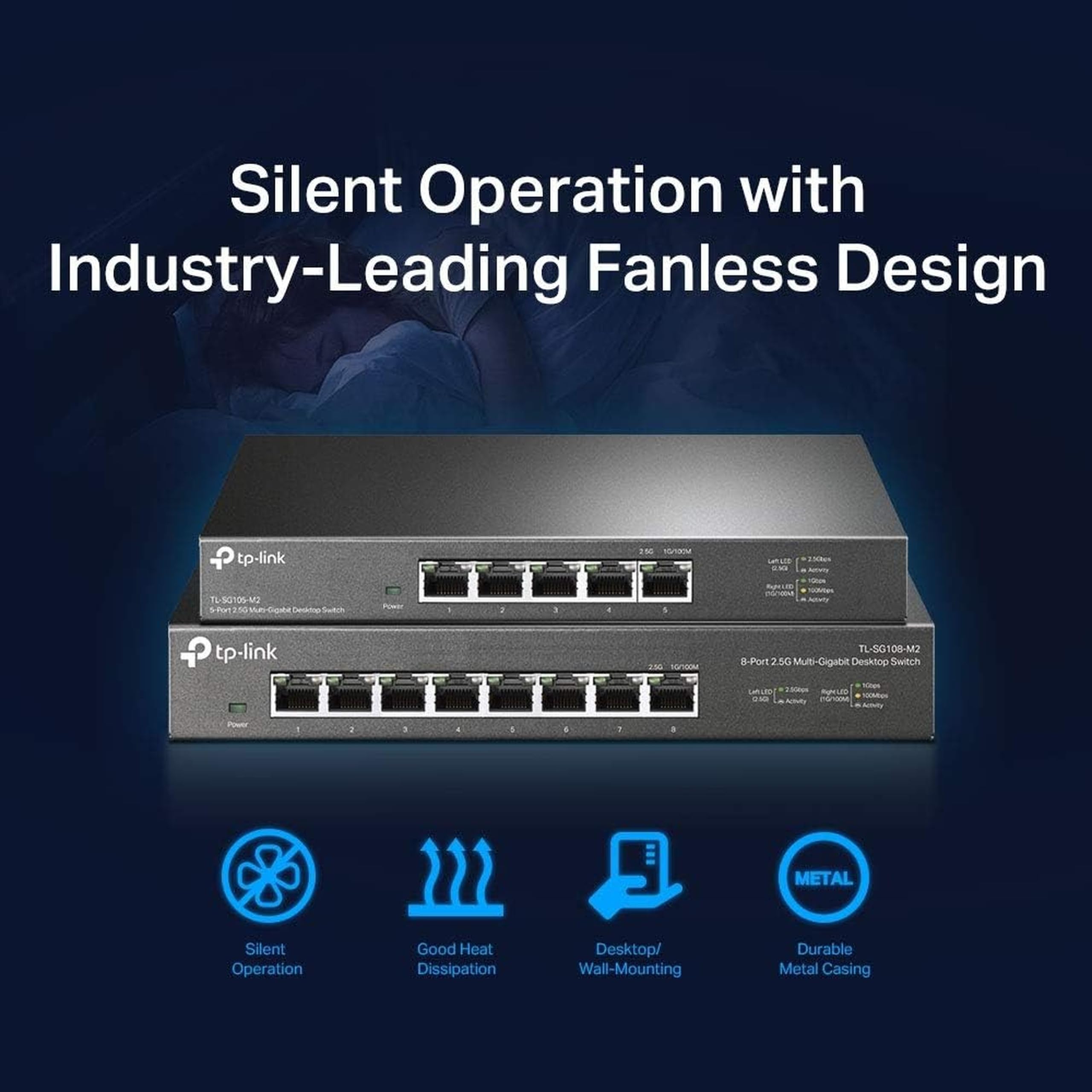 TP-Link TL-SG105-M2 | Commutateur réseau Non géré Multi-Gigabit 5 Ports, répartiteur Ethernet | Bande passante 2,5 G | Plug & Play | Montage Mural | Design métallique sans Ventilateur | Protection à
