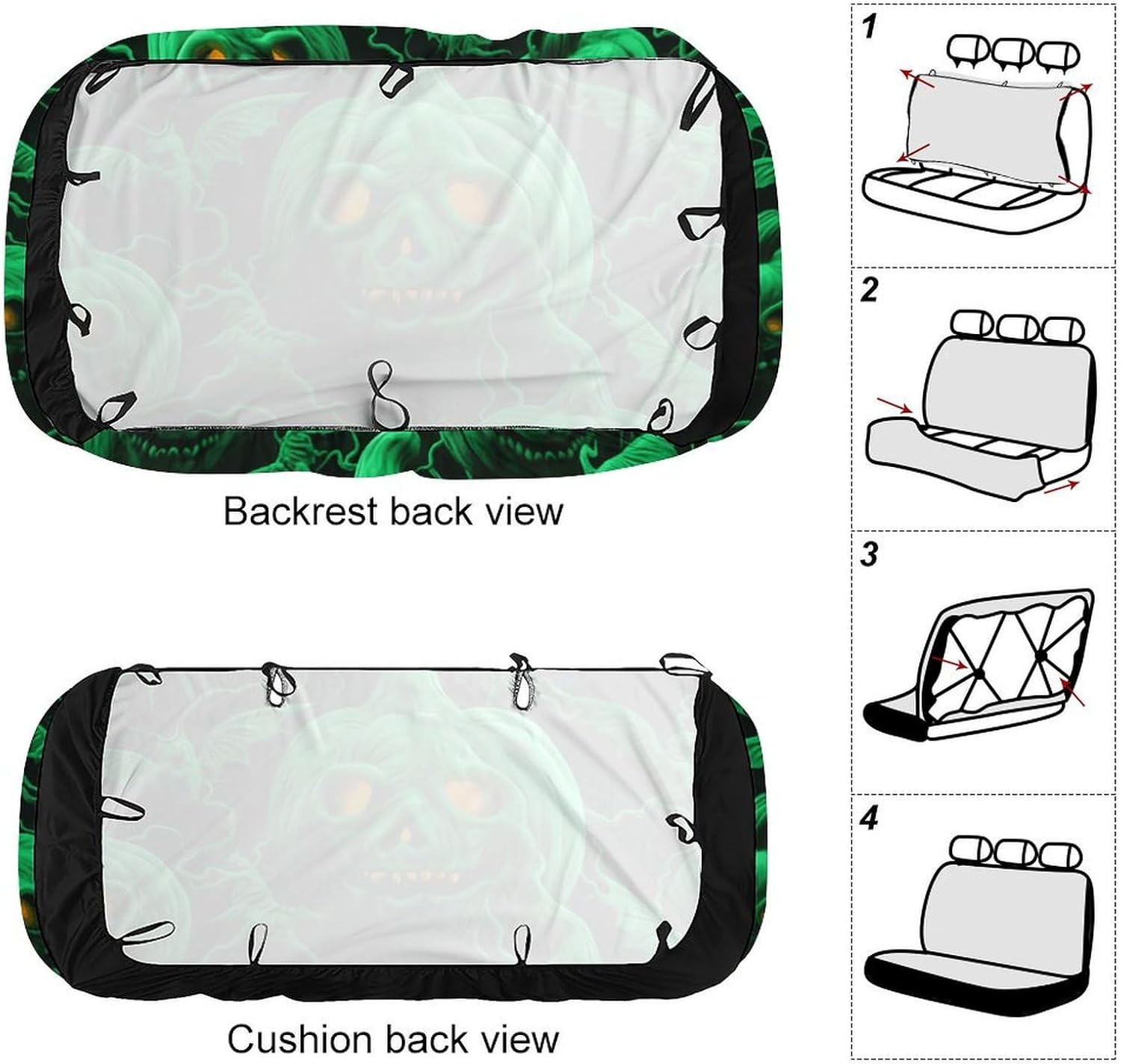 Green Ghost Horror Halloween Pumpkin Car Back Seat Covers Soft Waterproof Cars Rear Bench Cushion Covers Dust and Scratch Proof Auto Backrest Protector Cover Universal Fit Most Trucks SUV Van