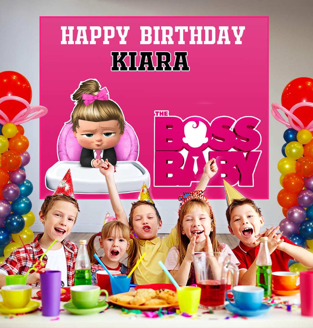 WoW Party Studio Personalized Baby Boss Girl Theme Party Happy Birthday Decorations with Birthday Boy/Girl Name, Age, Made with A55 Coated Fabric, Background/Backdrop Wall Banner - Large Size 4ft height x 5ft width 1