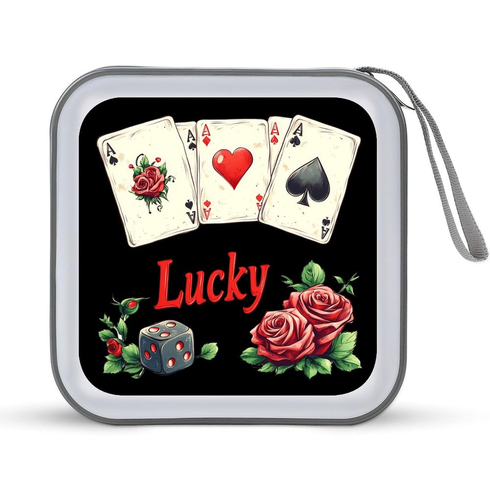 Lucky Gambling Casino Cards And Dice CD Case Plastic DVD Case Holder Wallet Disc Storage Organizer for Car Travel