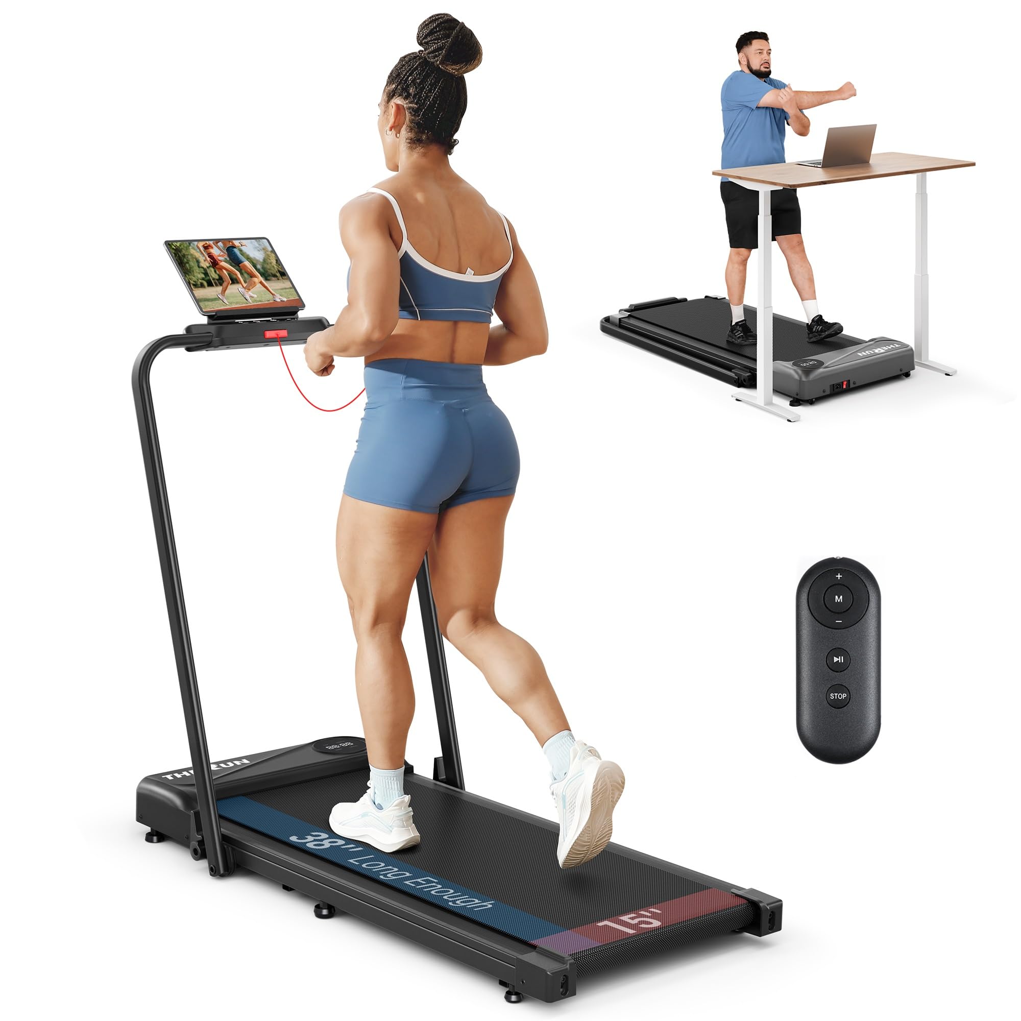 Photo 1 of THERUN Walking Pad, 2 in 1 Foldable Treadmills for Home, 2.5HP Under Desk with Handle Bar, 16" Widened Running Belt, with Remote Control