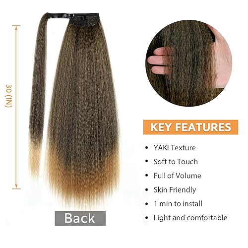 Miniatura 3 de WIGNEE Extensión de cola de caballo larga rizada recta envolvente, extensión de cola de caballo Yaki negro natural para mujeres negras, extensiones