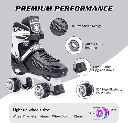 Miniatura 5 de METROLLER Patines de ruedas para niñas y niños adolescentes, 4 tamaños ajustables para niños pequeños patines con ruedas iluminadas, para jóvenes,