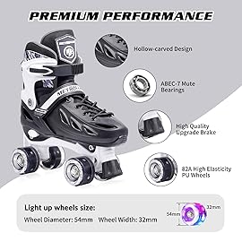 METROLLER Roller Skates for Girls Ages 5-8 8-12 and Boys Teens, Adjustable 4 Sizes for Kids Toddler Rollerskates with Light up Wheels, for Youth Women and Men