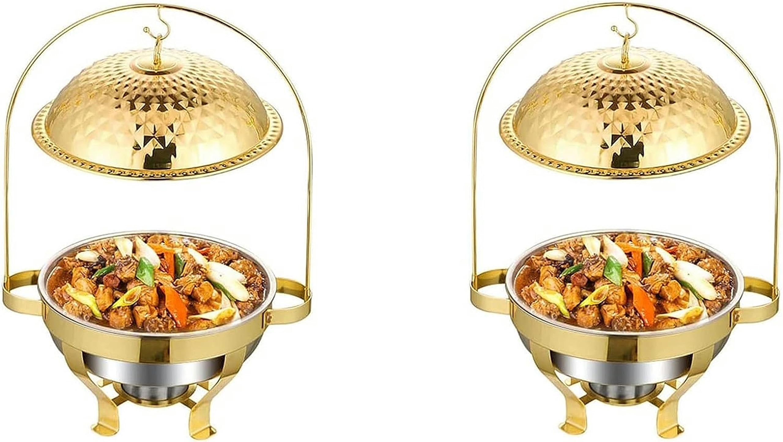 Chafing Dish in acciaio inossidabile dorato con gancio, set di contenitori riscaldanti per buffet di catering, include teglia per cibo, teglia per acqua, contenitore per combustibile, per feste, mat