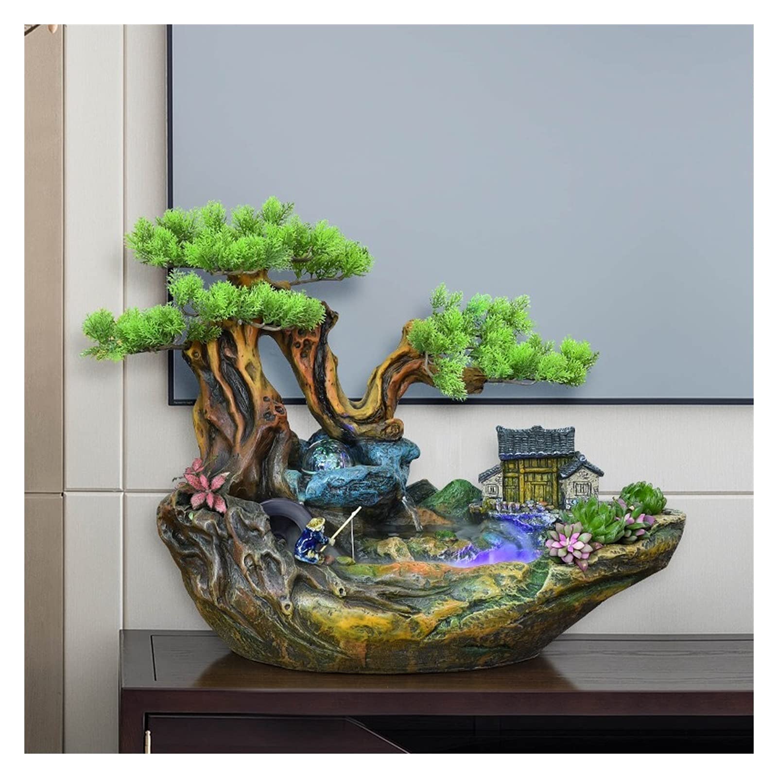 Fuente de mesa Relajación Interior Fuente de escritorio Cascada Zen Meditación Cubierta Cascada Característica - Humidificador Rockery Hogar Decoración de escritorio decorativo fuente de mesa