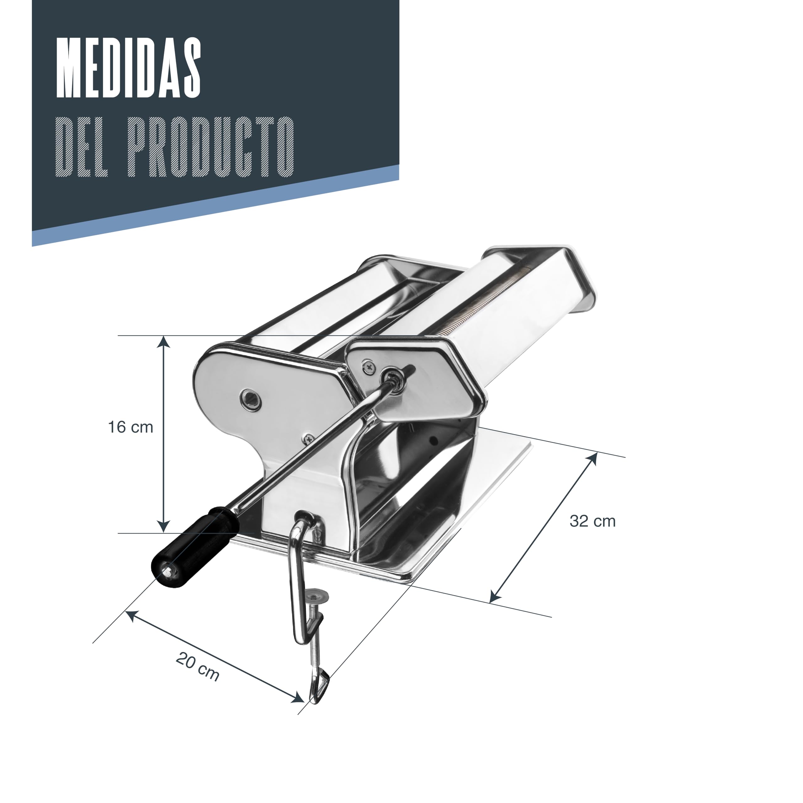 Lacor 60391 - Máquina para hacer pasta fresca manual con manivela | En acero inoxidable, para un uso práctico y profesional en cocina; ideal para cocina profesional y uso diario en casa