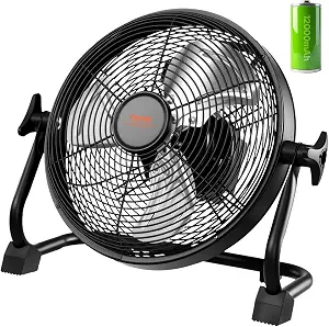 VEVOR 10 inch Rechargeable Battery Operated Camping Floor, High Velocity Portable Outdoor Fan with Metal Frame, Copper Brushless Motor, 360-degree Manual Rotation, for Fishing, Traveling, Picnicking
