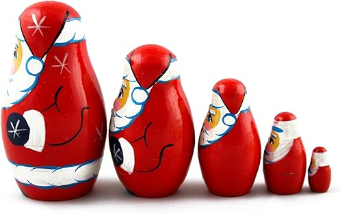 Miniatura 4 de Matryoshka Matreska Babuska Ruso Nesting Muñeca de madera Santa Claus Matrioshka 5 Pcs Apilamiento Pintado a mano Anidado Artesanía Matrioska