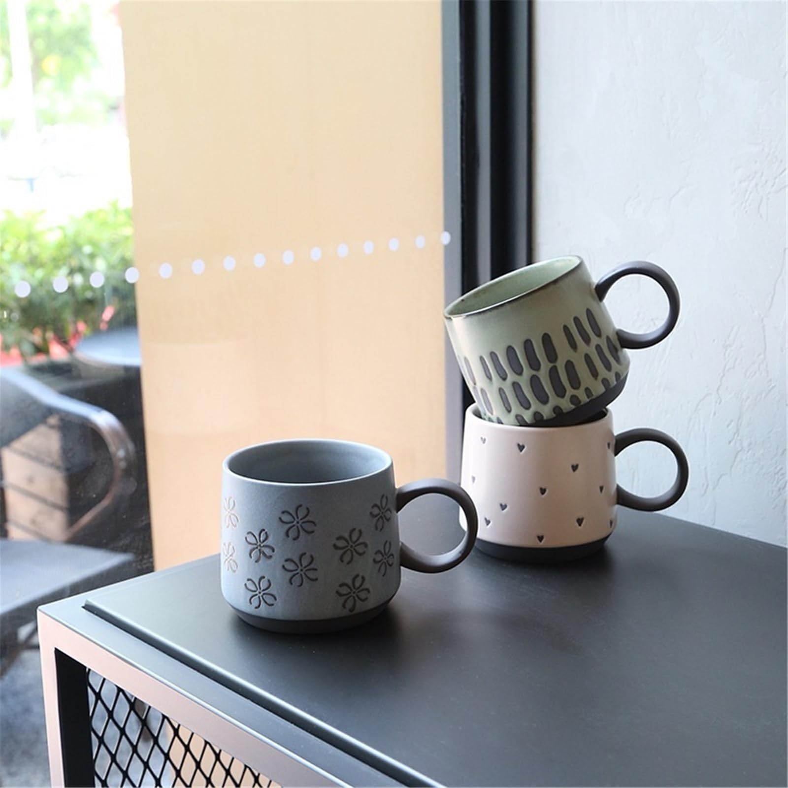 Tee Kaffeetasse Mugs Vintage Steinzeug Kaffeetasse gestreift Fisch Frühstück Haferflocken Becher