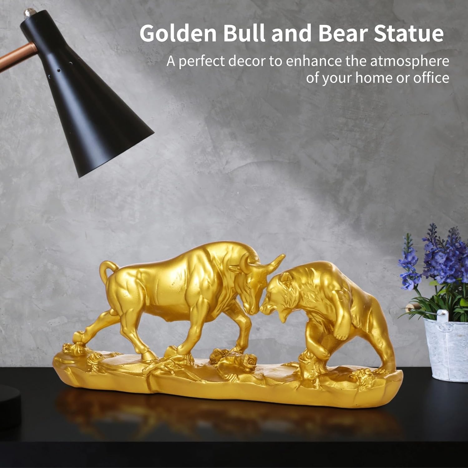 Wall Street Bull & Bear Statues - 4.5 Inch Tall, Golden Bull & Bear Sculptures for Financial Professionals, Stockbroker Gift