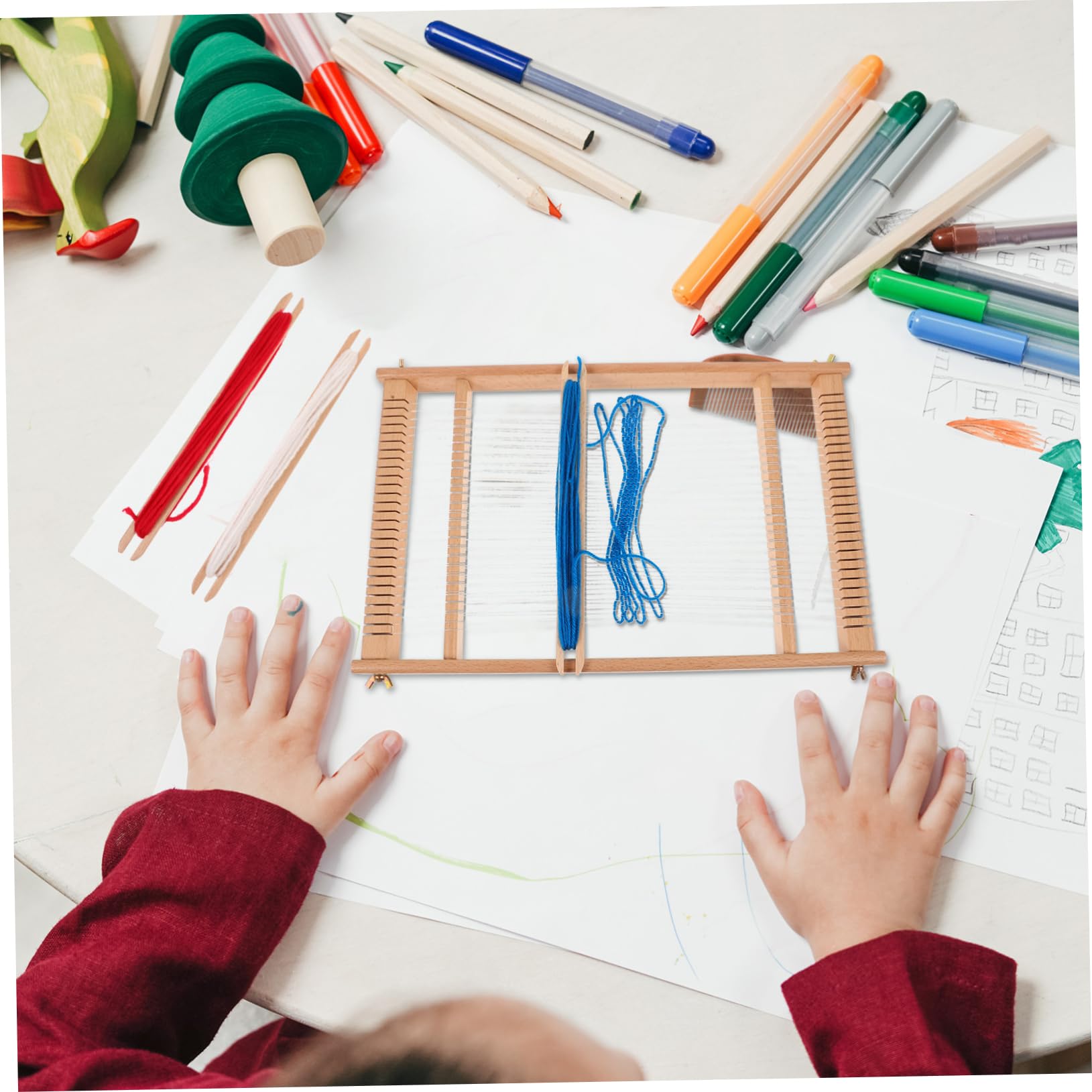 LIFKOME Telar de Madera Pequeño Manual Marco Creativo para Tejer Juguete Didáctico para Principiantes y Fomenta Habilidades Manuales y Creatividad Manualidades