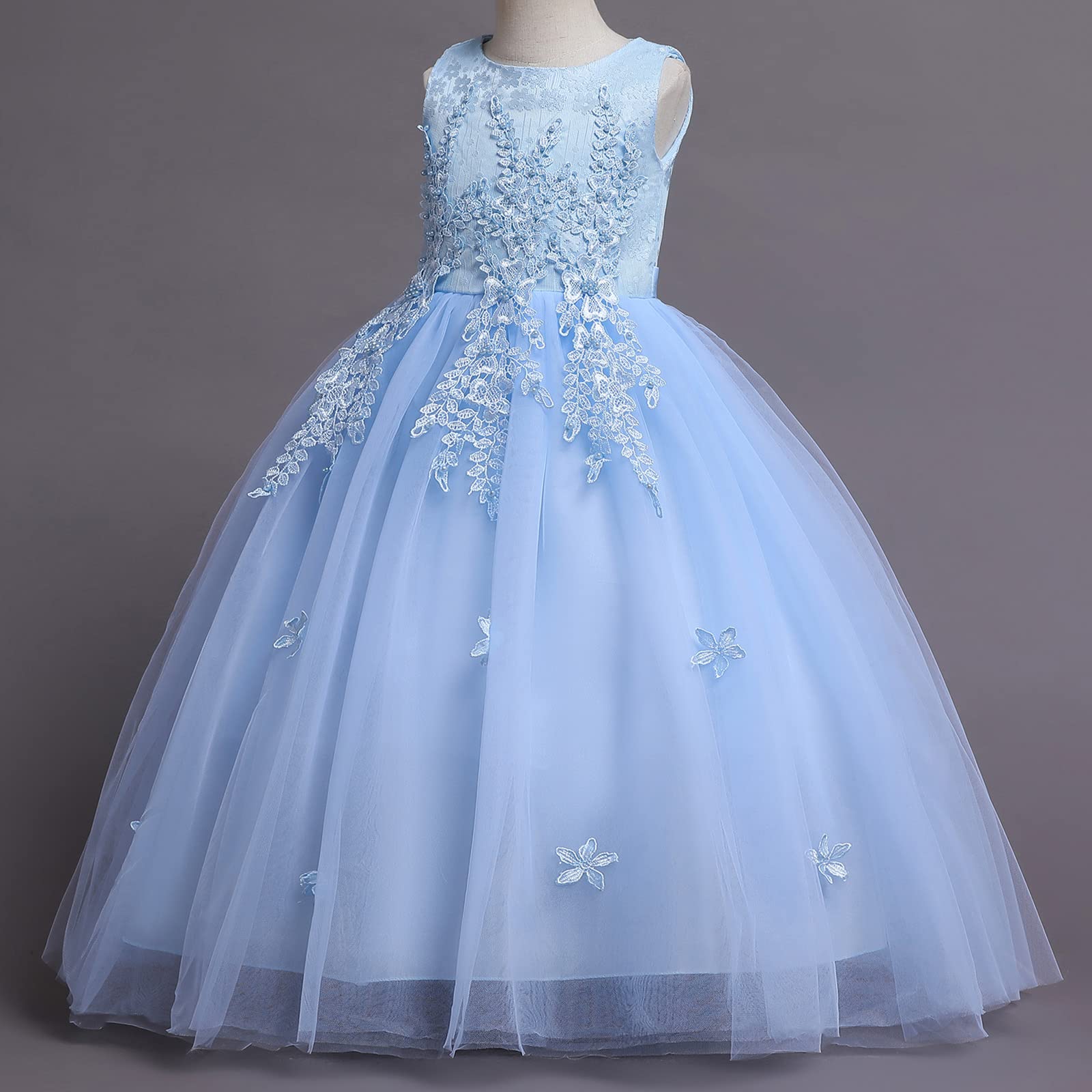 Langes Kleid für Mädchen, Blumenmuster, Spitze, Prinzessin, für Kinder, Tüll, Festzug, formelle Party, Hochzeit, Bodentanz, Abendkleid