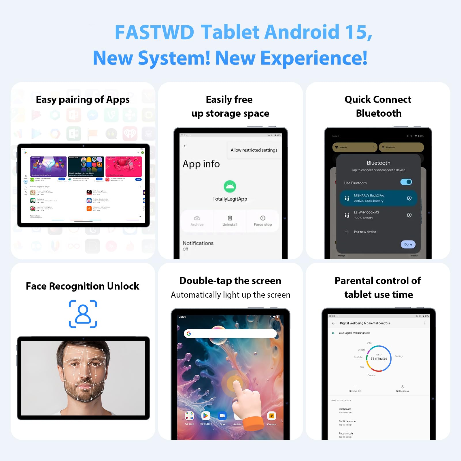 FASTWD Tablet Android 15-11 Pollici Tablet con 4G LTE e 5G WiFi,36GB RAM + 256GB ROM,5G WiFi,Octa Core,9580mAh,Foto AI 16MP+8MP,TÜV,GPS,Gemini AI,Tablets in Offerta con Widevine L1,Grigio