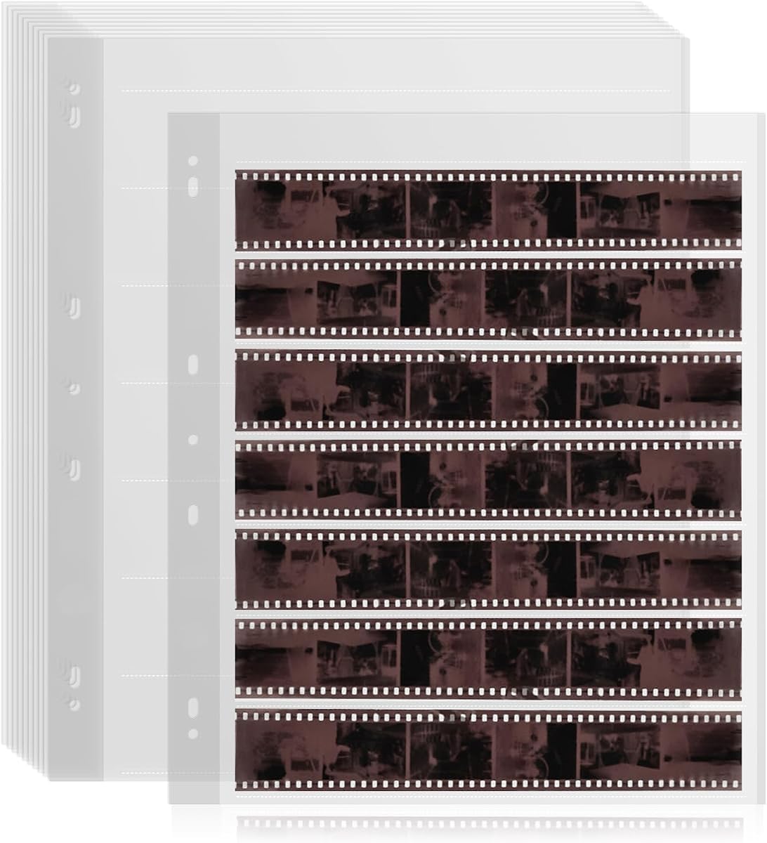25 Pcs 35mm Film Negative Sleeves Film Negative Storage Presentation Materials 35mm Size Negative Pages Holds Seven Strips of Six Frames Help You Collect and Organize Film