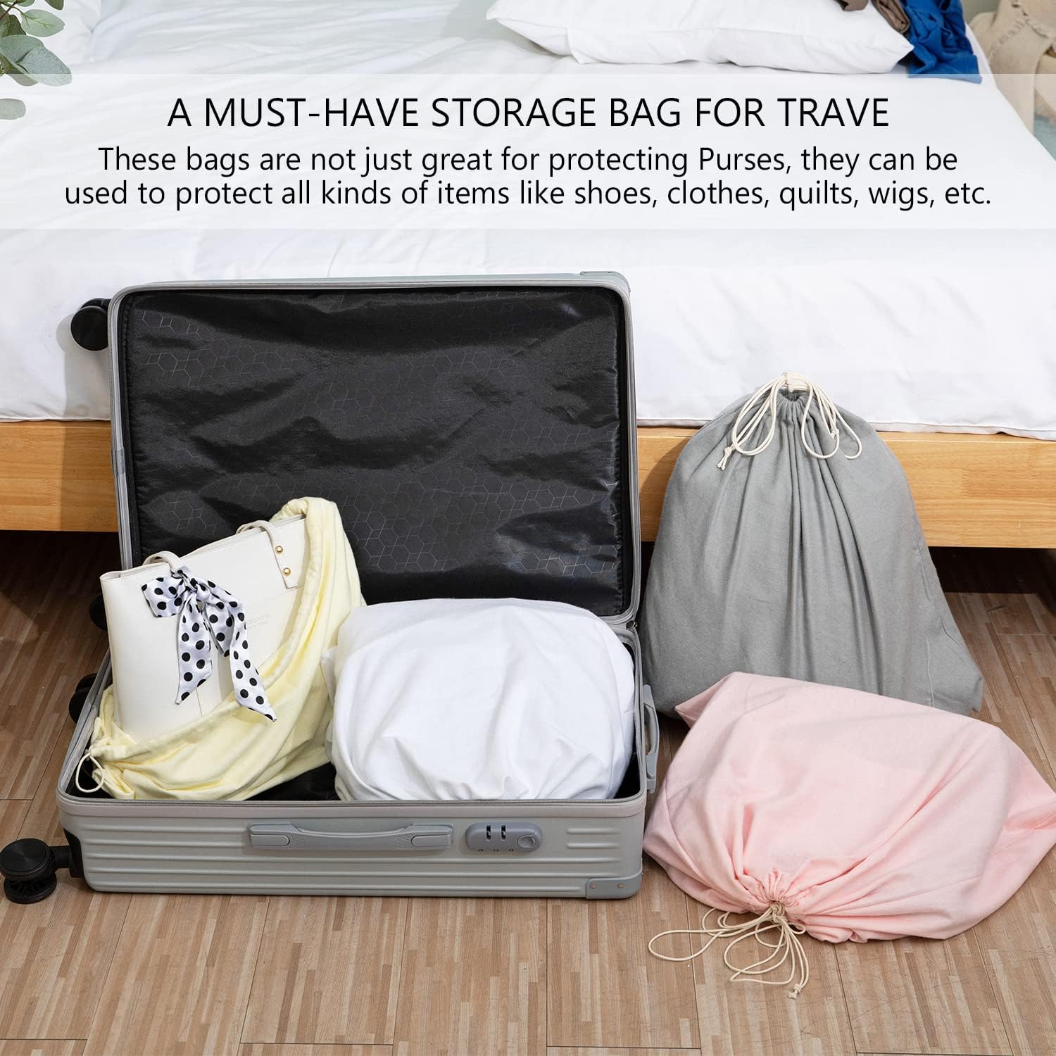 HAMBOLY 100% Cotton Bags 5 Pack Dust Cover Storage Pouch with Drawstring Closure for Packaging Handbags Purses Pocketbooks Shoes Boots, White (21 x 19 in) - Image 5