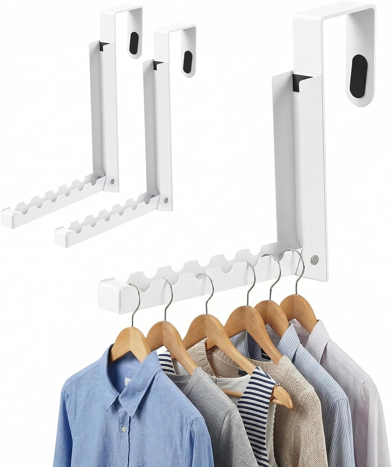 2 Pack Over The Door Hooks Hanger Rack,Portable Storage Foldable Folding Clothes Drying Hanging Rack Cubicle Rrying Heavy Duty Hanger for Clothes, Coats, Towels for Bedroom Bathroom White