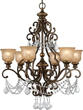Norwalk 6 Light Hand Cut Crystal Bronze Umber Chandelier