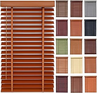 2 Inch Real Wood Blinds for Indoor Windows, Cordless Lift for Child Pet Safety, Natural Wooden Horizontal Privacy Blinds, 20" 25" 32" 36" 42" 64" Custom Size Window Shades for Living Room Bedroom